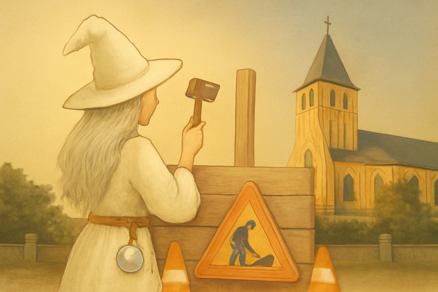 Heks bouwt aan het dorp